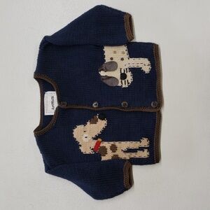 ART WALK Babies' Woof Woof Cotton Button-front Sweater Blue 18 Months